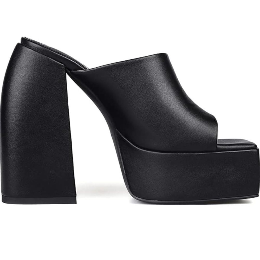 Dsevht Platform Sandals Slip On Open Square Toe Chunky Block High Heel Pump